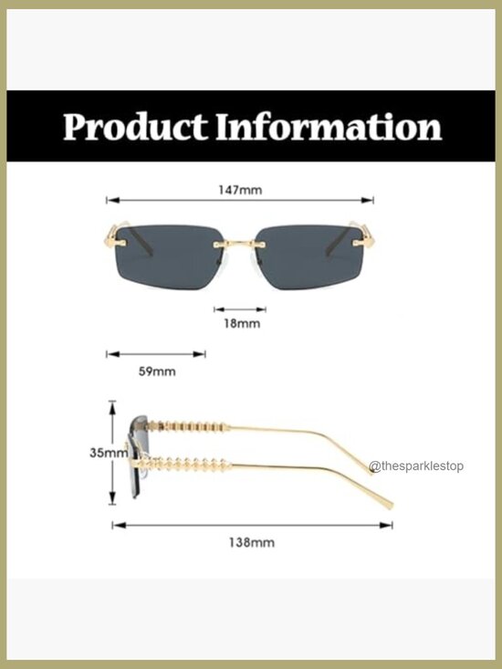 Rimless Rectangle Sunglasses Retro Square Frameless Metal Frame UV Protection main image 7